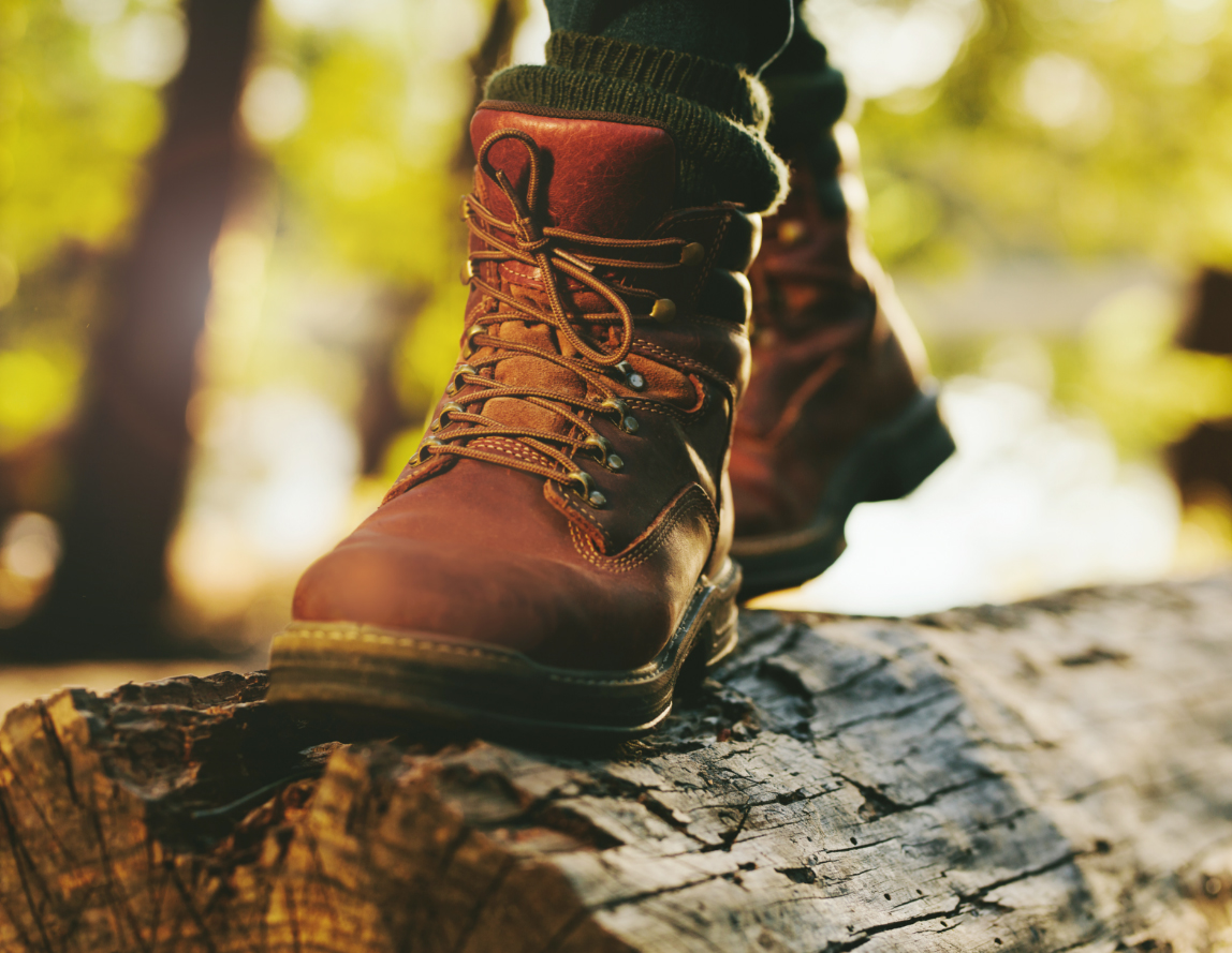 prosthetic foot walking in the woods